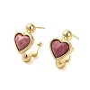 Natural Rhodonite Heart Stud Earrings EJEW-K287-01G-04-1