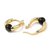 Natural Obsidian Round Beaded Hoop Earrings EJEW-A099-03G-01-3