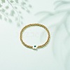 Brass Round & Shell Flower Beaded Stretch Bracelet for Women BJEW-JB08604-2