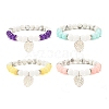 Natural Malaysia Jade(Dyed) & Howlite Round Beads Stretch Bracelet with Leaf Charm for Women BJEW-JB07504-1