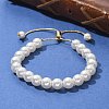 Shell Pearl Beaded Slider Bracelet with Brass Snake Chain BJEW-B066-01B-02-4