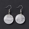 Natural Quartz Crystal Flat Round Dangle Earrings EJEW-D188-03P-02-1