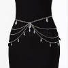 Gothic Style Alloy & Clear Glass Teardrop Tassel Multilayer Waist Belly Chains for Women FS-WGFFABC-01-2