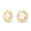 Ion Plating(IP) Natural Shell Flower Stud Earrings with Plastic Pearl Beaded EJEW-E599-04G-02-3