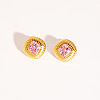 Retro Rhombus Stainless Steel Cubic Zirconia Stud Earrings for Women CQ6357-5-2