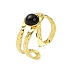 Ion Plating(IP) Round Natural Black Onyx Finger Rings RJEW-H233-01G-03-2