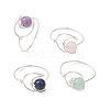 4Pcs 4 Styles Moon Natural Green Aventurine & Rose Quartz & Amethyst & Lapis Lazuli Finger Rings RJEW-JR00799-01-2