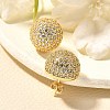 Half Round Brass Micro Pave Clear Cubic Zirconia Stud Earrings EJEW-C126-05G-3