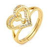 Heart with Letter Rack Plating Brass Micro Pave Clear Cubic Zirconia Adjustable Rings for Women RJEW-I105-01G-Y-1