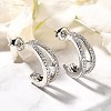 C-Shaped Brass Micro Pave Clear Cubic Zirconia Stud Earrings EJEW-C126-08P-1