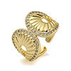 Leaf Brass Micro Pave Cubic Zirconia Open Cuff Rings for Women RJEW-Z050-21G-1