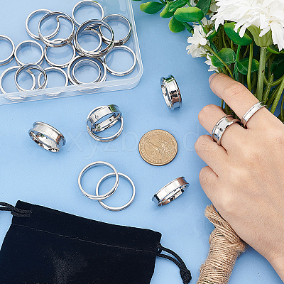 24Pcs 24 Style 201 & 304 Stainless Steel Grooved Finger Ring Settings STAS-UN0044-15-1