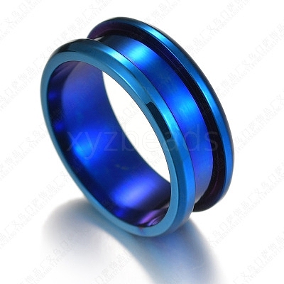 201 Stainless Steel Grooved Finger Ring Settings STAS-TAC0001-10E-L-1