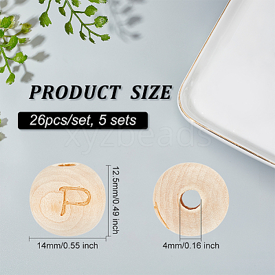 5 Sets Alphabet Undyed Wood Beads WOOD-OC0002-69-1