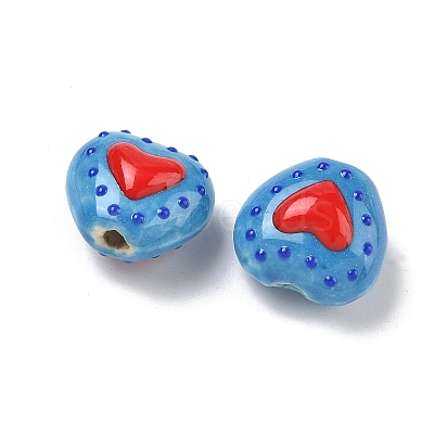 Heart Pattern Handmade Porcelain Enamel Beads PORC-G016-03K-1