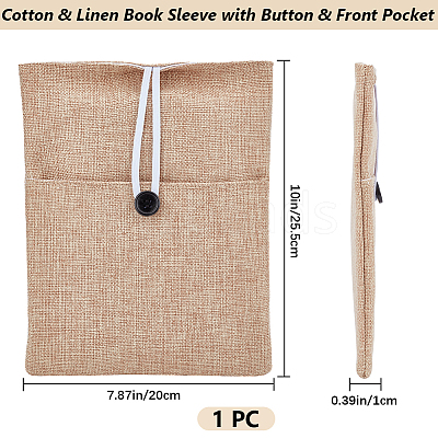 Cotton & Linen Book Sleeve with Button & Front Pocket ABAG-WH20005-14B-03-1