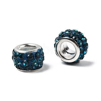 Polymer Clay Rhinestone European Large Hole Beads with Silver Color Plated Brass Cores FPDL-R002-04-1