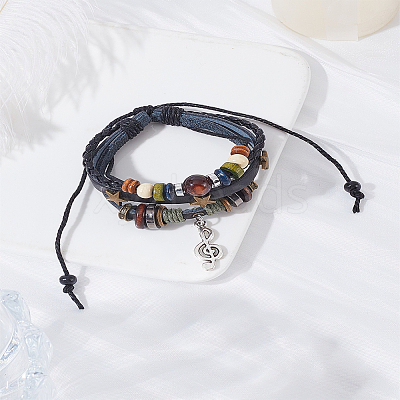 1Pc Leater Braided Multi-strand Bracelet with Alloy Musical Note Charms MUSI-LP0001-01B-1