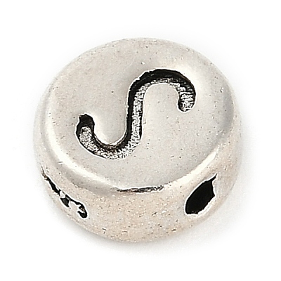 925 Sterling Silver Flat Round with Letter Beads STER-G044-01AS-S-1