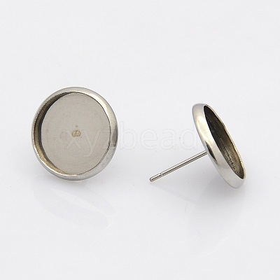 Tarnish Resistant 304 Stainless Steel Flat Round Stud Earring Settings STAS-N019-21-14mm-1
