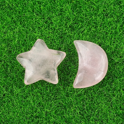 Natural Rose Quartz Healing Moon & Star Ornaments X1-PW-WG13036-01-1