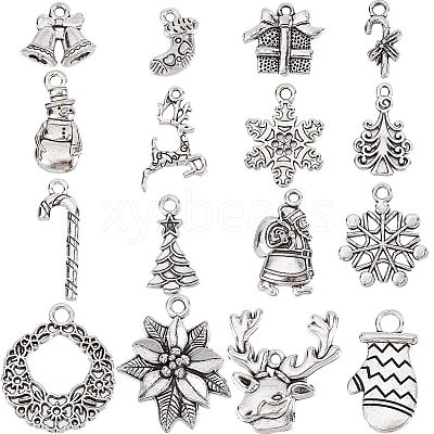 64Pcs 16 Style Tibetan Style Alloy Pendants FIND-SC0004-76-1