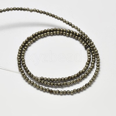 Natural Pyrite Round Beads Strands G-F197-10-2mm-1