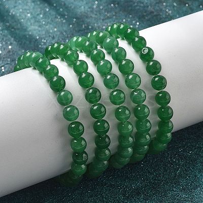 Natural Malaysia Jade Bead Stretch Bracelets X-BJEW-K212-B-013-1