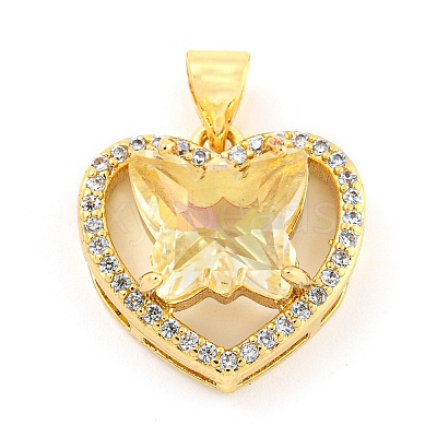 Rack Plating Brass Micro Pave Clear Cubic Zirconia Pendants ZIRC-L100-155G-01-1