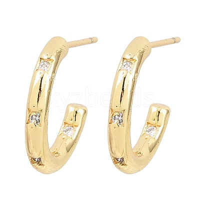 C-Shaped Brass Clear Cubic Zirconia Stud Earrings EJEW-A156-10A-G-1