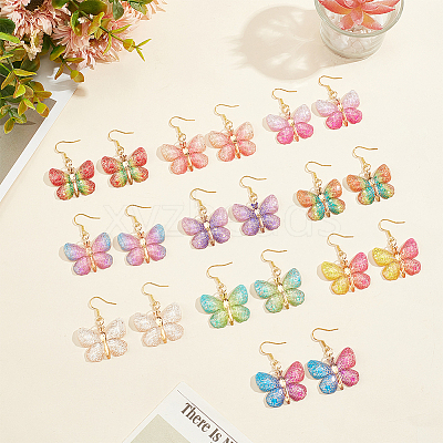 10Pairs 10 Colors Bling Butterfly Resin Dangle Earrings EJEW-AB00006-1