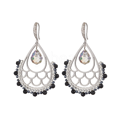 Natural Black Onyx Boho Dangle Earrings EJEW-MZ00301-1