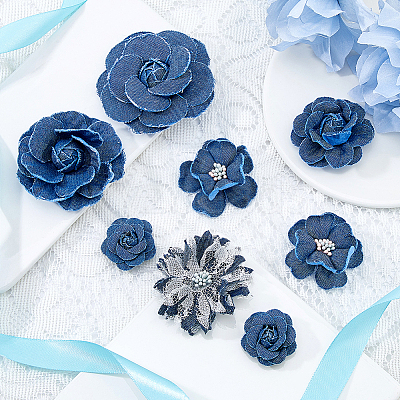 10Pcs 7 Styles Denim Flower for Clothes Garment Accessories Decorative DIY-HS0001-82B-1