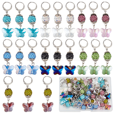 28Pcs 7 Styles Butterfly Glass Pendant Locking Stitch Markers HJEW-SC00092-1