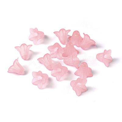 Pink Frosted Transparent Acrylic Flower Beads X-PLF018-02-1