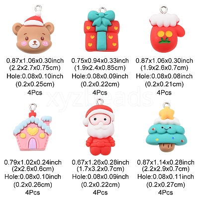 24Pcs 6 Styles Christmas Opaque Resin Pendants RESI-FS0001-43-1