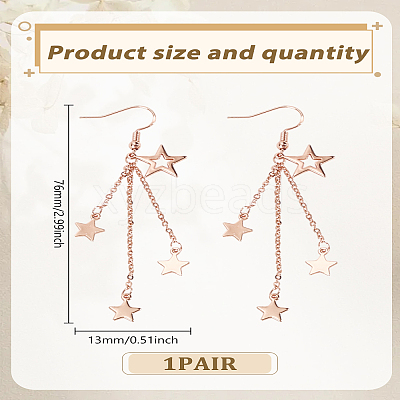 1 Pair Brass Star Tassel Dangle Earrings EJEW-LP0007-113RG-1