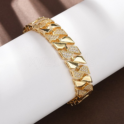 Geometric Brass Micro Pave Clear Cubic Zirconia Link Chain Bracelets for Women BJEW-F530-05G-1