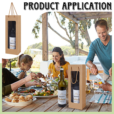 Rectangle Paper Bouquet & Wine Packaging Bags with Rope Handles and Visible Window ABAG-WH0072-001-1