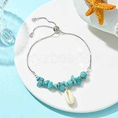 Natural Shell Charms Slider Bracelet BJEW-TA00365-02-1