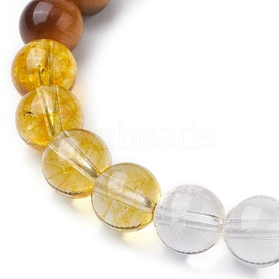 Natural Quartz Crystal & Amazonite & Tiger Eye & Larvikite Beaded Stretch Bracelets for Women Men BJEW-TA00551-1