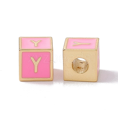 Rack Plating Brass Enamel Beads KK-B060-04G-05Y-1