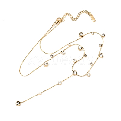 304 Stainless SteelPave Clear Cubic Zirconia Flat Round Link Chain Y Necklaces LS-NJEW-Z088-01G-1