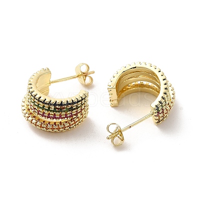 Brass Micro Pave Colorful Cubic Zirconia Stud Earrings EJEW-P254-01G-1