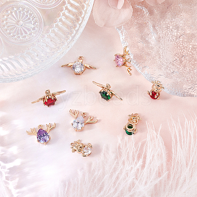 9Pcs 3 Styles 3 Colors Brass Glass Rhinestone Pendants GLAA-SC0001-38LG-1