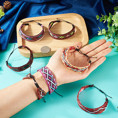 7Pc 7 Style Adjustable Polyester Ethnic Cord Wrap Bracelets BJEW-TAC0036-1