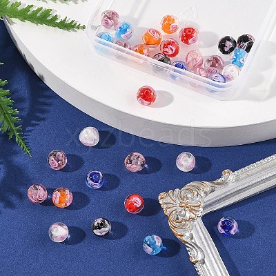 32Pcs 8 Colors Handmade Luminous Inner Flower Lampwork Beads LAMP-FS0001-34-1