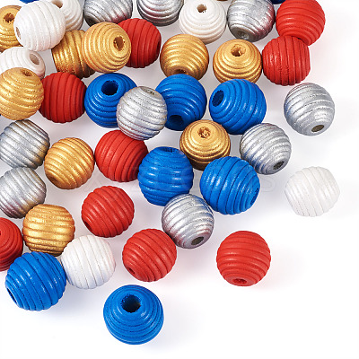 50Pcs 5 Styles Painted Natural Wood Beehive European Beads WOOD-FW0001-01-1