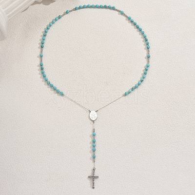Synthetic Turquoise Rosary Bead Necklaces QO6438-1