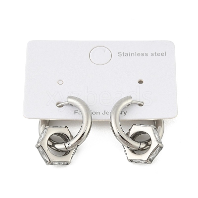 304 Stainless Steel Clear Cubic Zirconia Hoop Earrings EJEW-P343-01P-1